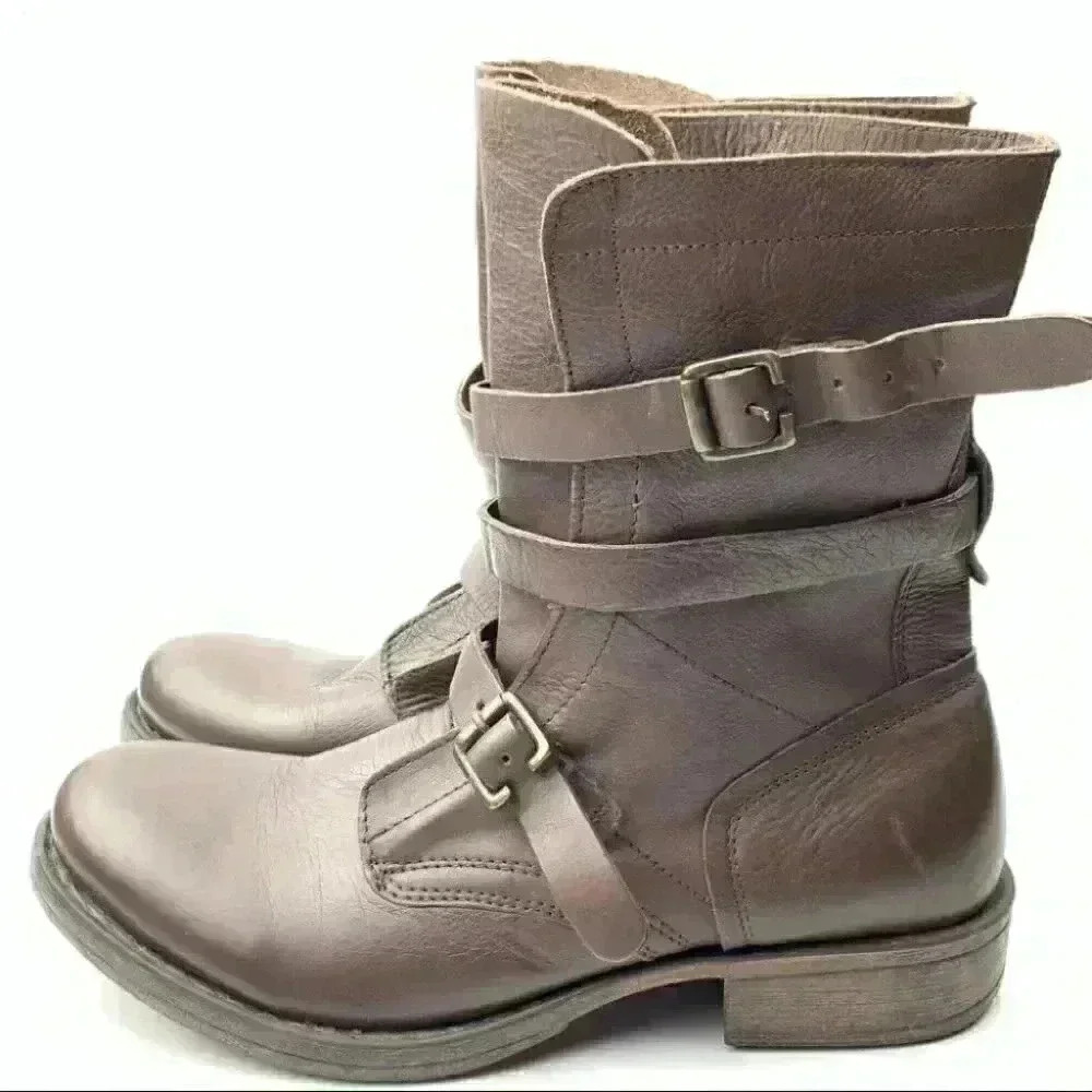 Dina true womens mid calf moto boots size 7 brown leather - Picture 4 of 10